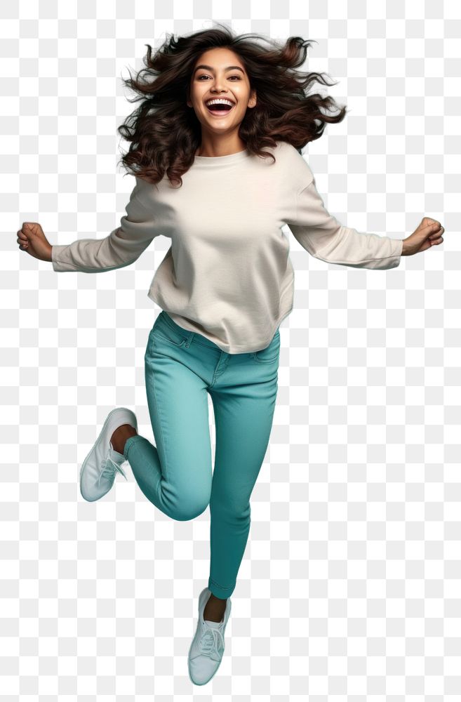 PNG Full-length elastic jumping smiling adult woman