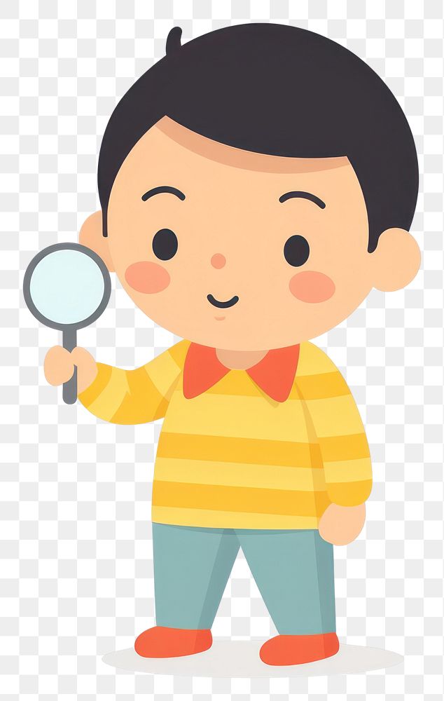 PNG Asian kid holding a magnifying glass portrait cartoon child. AI generated Image by rawpixel.