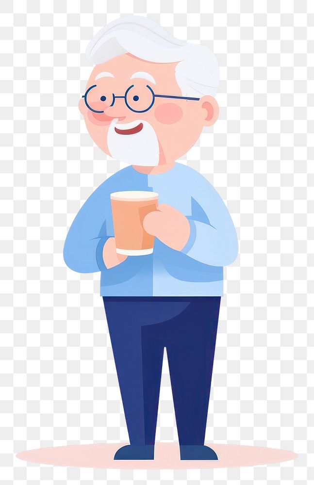 PNG Grandfather drinking a coffee standing cartoon white background. AI generated Image by rawpixel.
