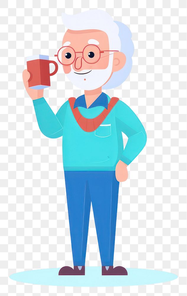 PNG Grandfather drinking a coffee cartoon portrait white background. AI generated Image by rawpixel.