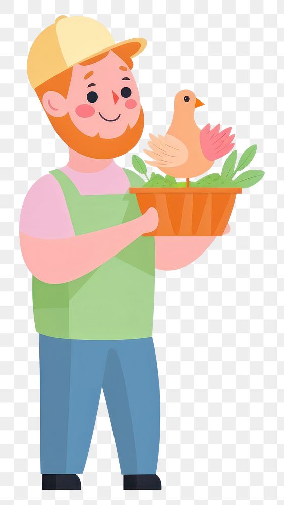 PNG Male farmer holding veggies basket gardening cartoon head. AI generated Image by rawpixel.