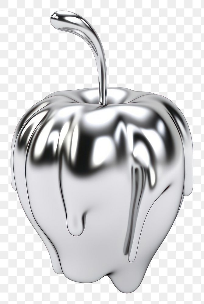 PNG Apple melting dripping silver fruit metal.