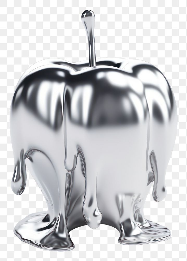 PNG Apple melting dripping silver metal food.