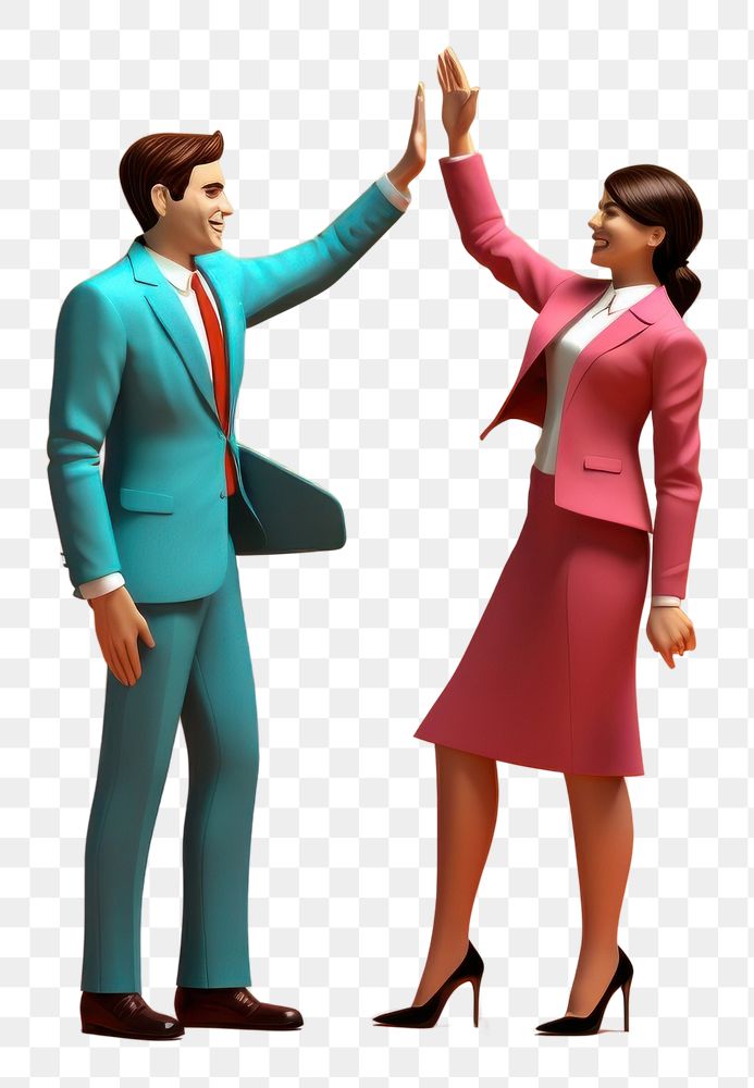 PNG  Businesswoman giving a high five to male colleague cartoon adult togetherness. AI generated Image by rawpixel.