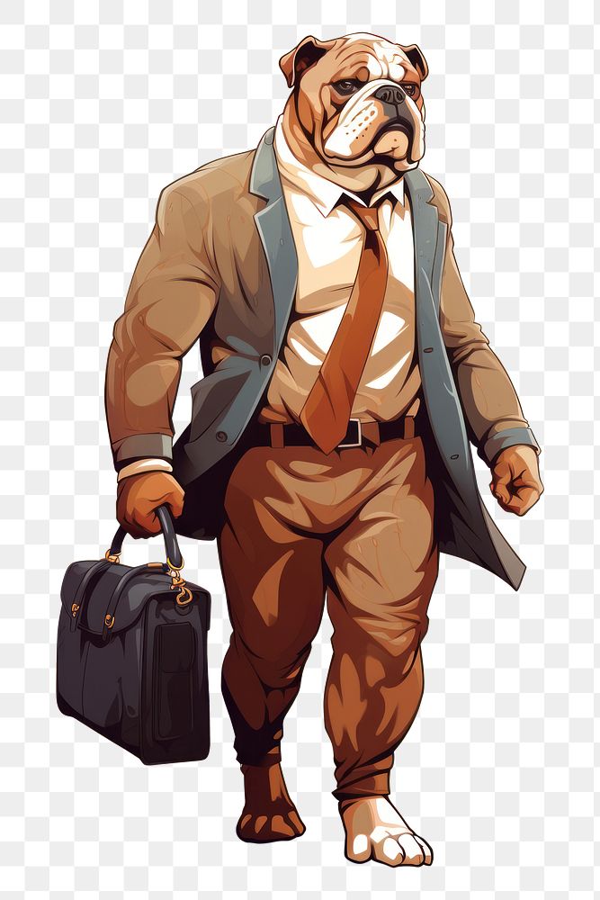 PNG  Bulldog briefcase walking adult. AI generated Image by rawpixel.