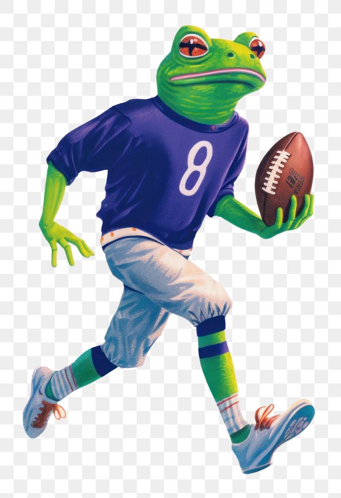 PNG  A cartoon Frog holding a american football painting drawing sports. AI generated Image by rawpixel.