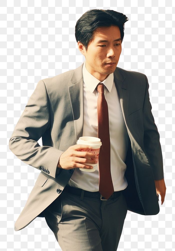 PNG Motion blur businessman holding coffee cup portrait photography walking.