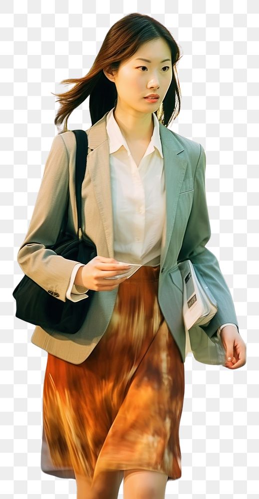 PNG Motion blur businesswoman walking across the street portrait blazer coat.