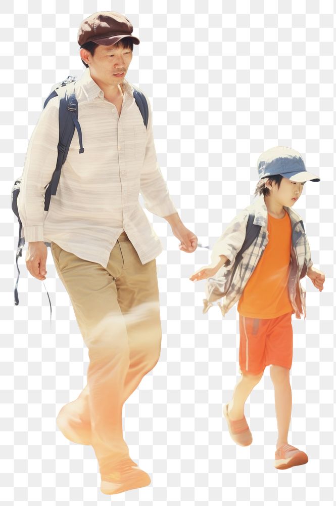 PNG Motion blur dad and son walking on street adult men togetherness.