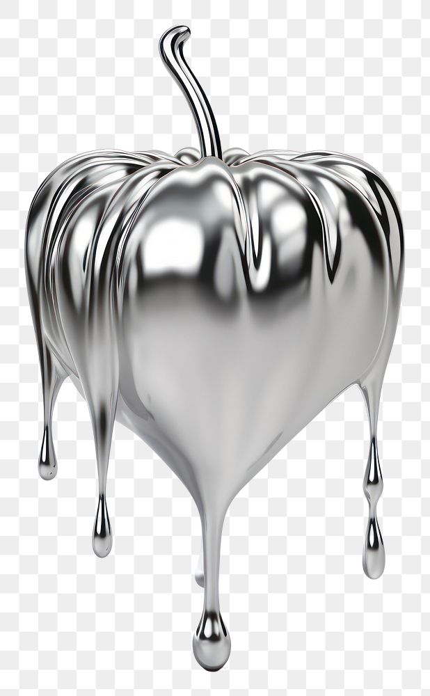 PNG Dripping apple silver metal white background.