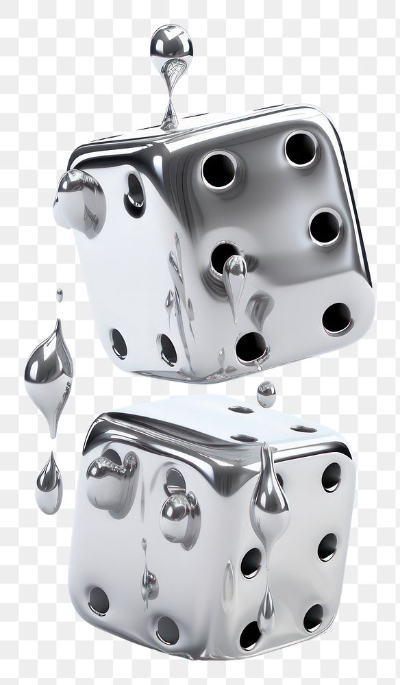 PNG Dripping dice silver metal game.