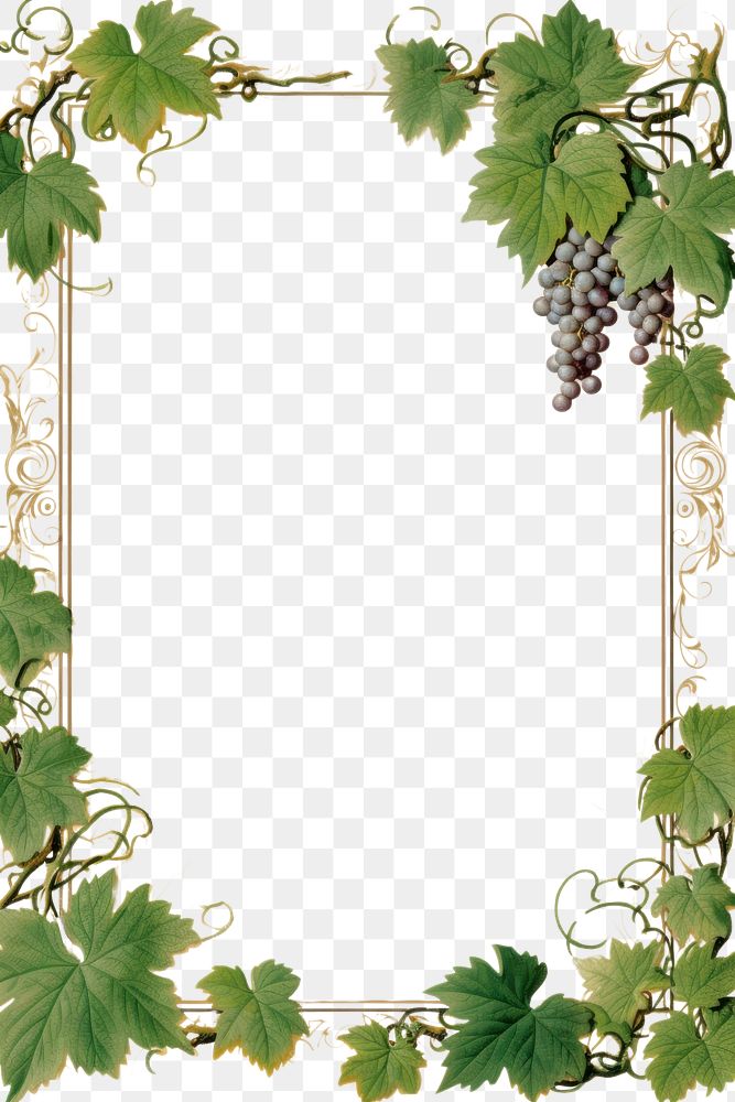 PNG Vintage grapes ivy frame backgrounds plant leaf.