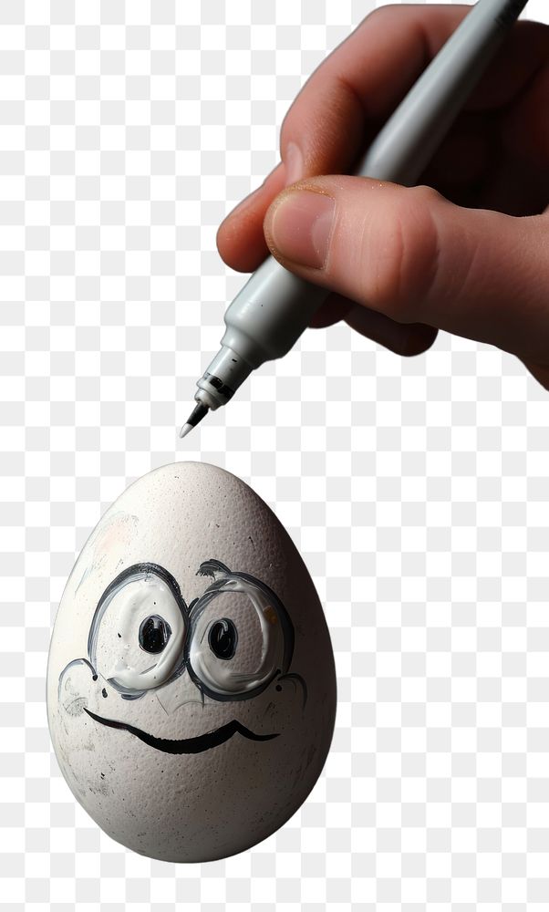 PNG Painting egg with face brush pen art.