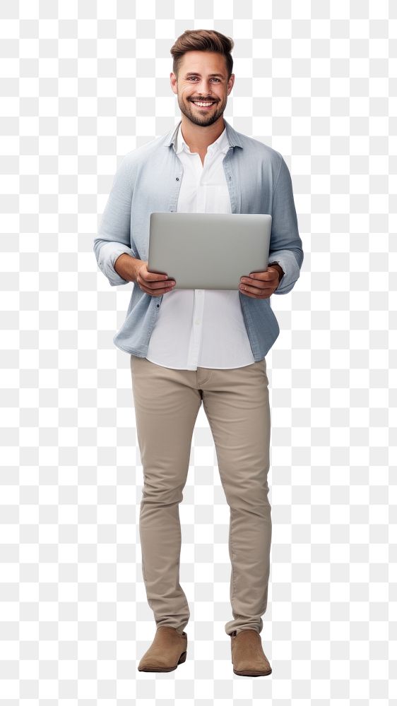 PNG Man standing with laptop computer shirt adult.
