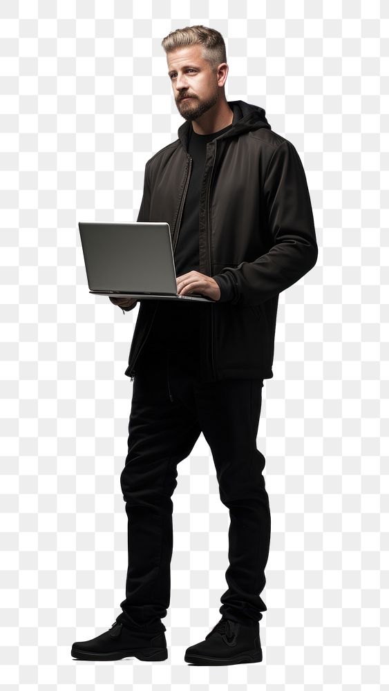 PNG Man standing with laptop photography computer portrait.
