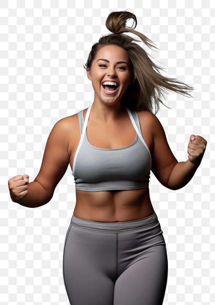 PNG Plus size sport woman in fitness shouting laughing sports.