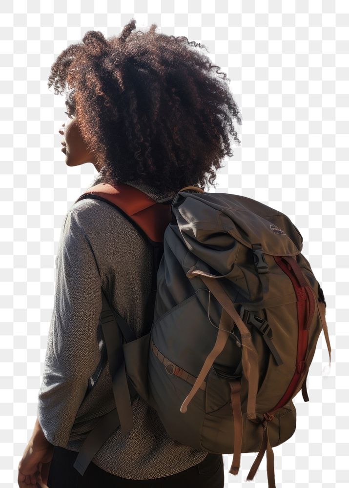 PNG Middle age african american woman backpacker adventure mountain outdoors.