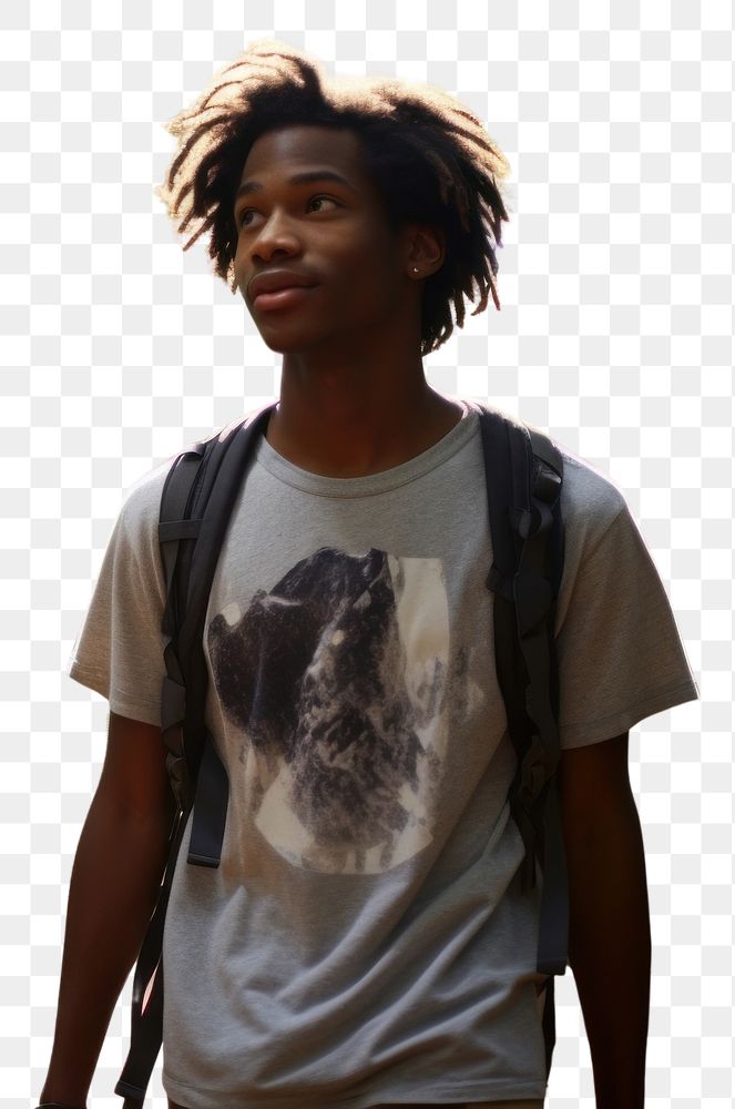 PNG African American teen man forest portrait outdoors.