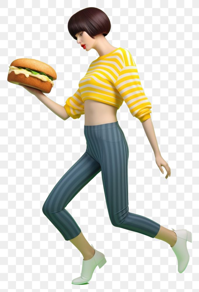 PNG  Woman with burger fashion cartoon food. AI generated Image by rawpixel.