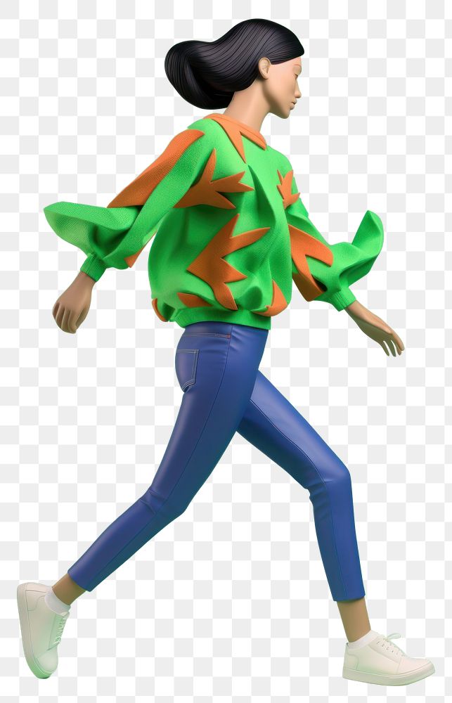 PNG  Woman with running and weed pattern shirt fashion dancing cartoon. AI generated Image by rawpixel.