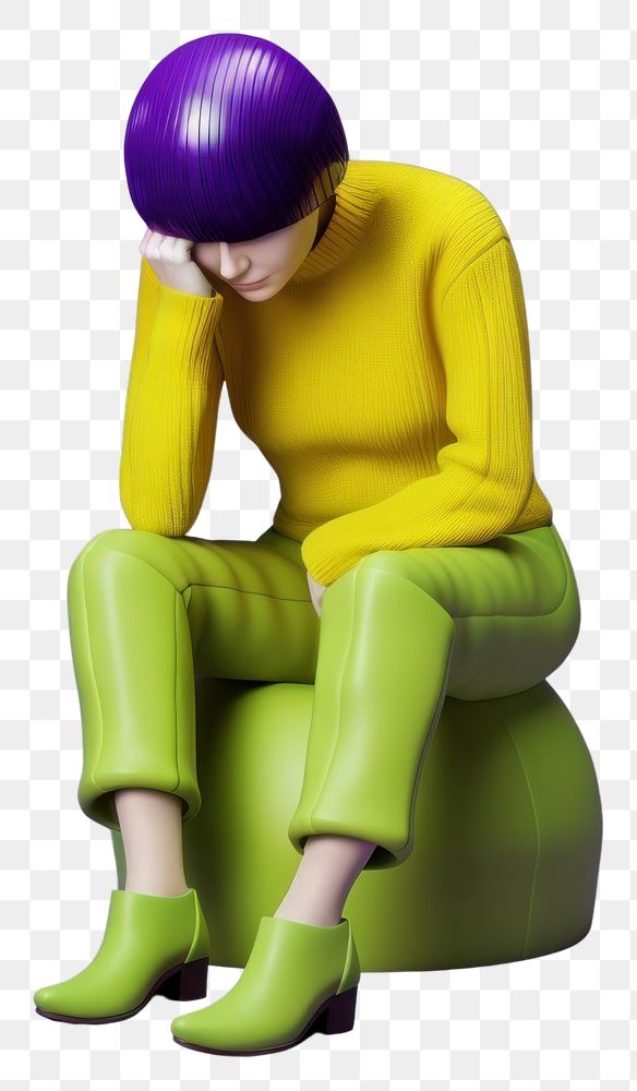 PNG  Woman sitting at ground cartoon purple adult. AI generated Image by rawpixel.