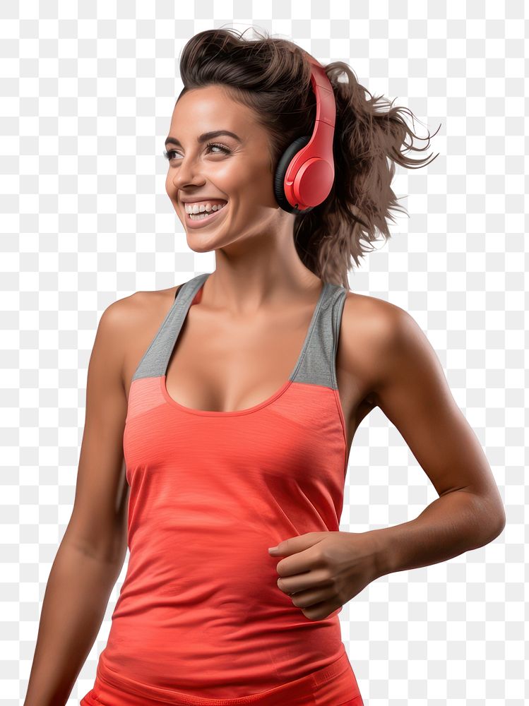 PNG  Woman in good mood headphones portrait adult. AI generated Image by rawpixel.