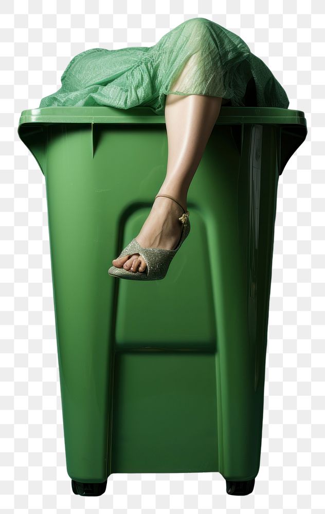 PNG Legs lying on a green trash can recycling standing clothing.