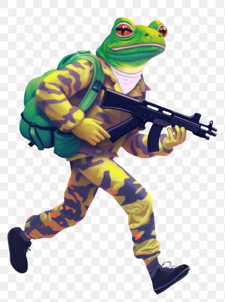 PNG  A cartoon Frog with gun amphibian frog representation. AI generated Image by rawpixel.