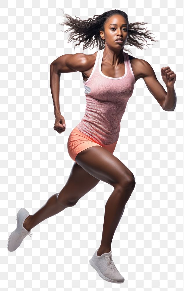 PNG Black female athlete is running recreation footwear dancing.