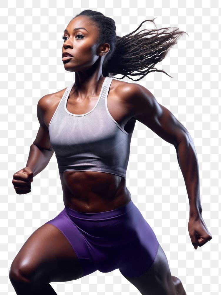 PNG Black female athlete is running adult determination bodybuilding.