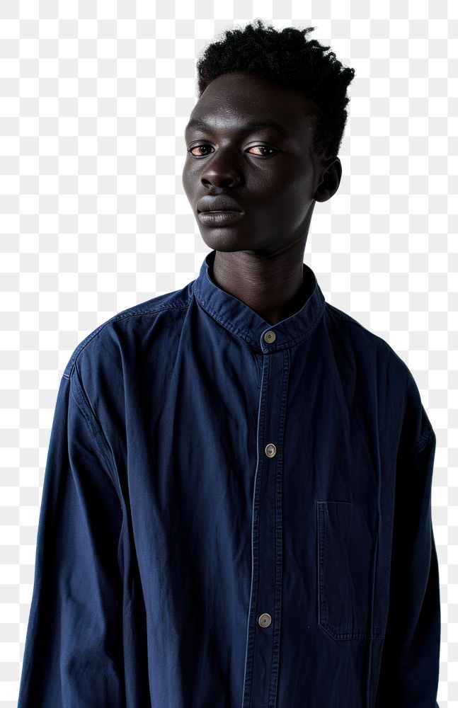 PNG  Black man model in blue portrait standing fashion. AI generated Image by rawpixel.