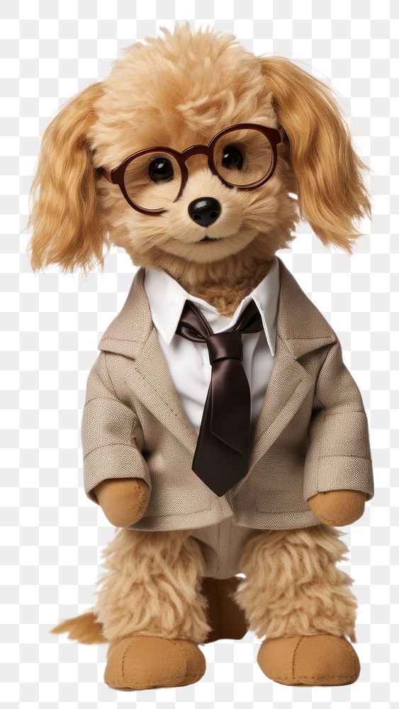 PNG Dog student suit glasses doll toy.