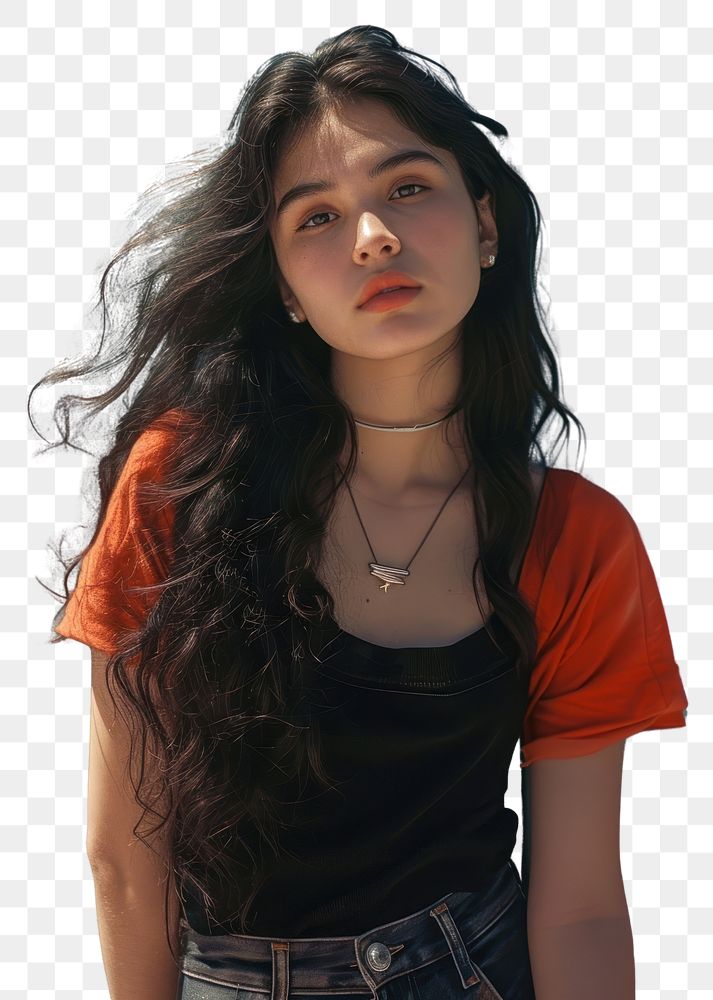 PNG Latinx young girl necklace fashion contemplation.