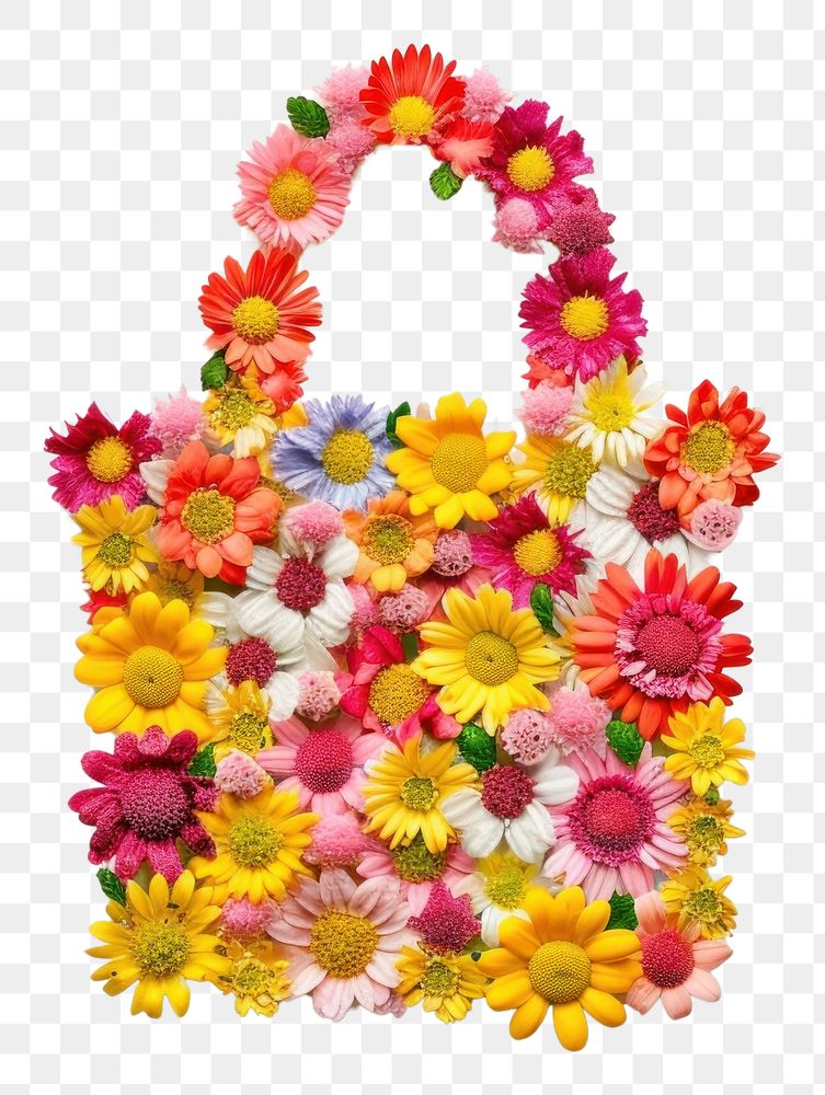 PNG Flat flower shopping bag silhouette shape petal plant art.