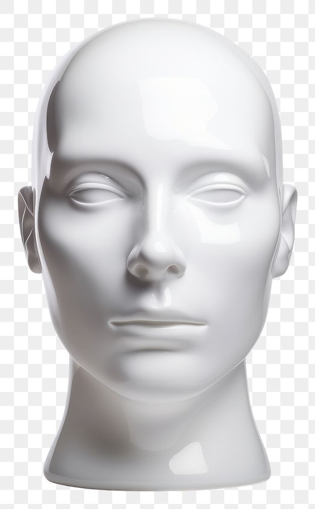 PNG White plastic head sculpture porcelain statue.