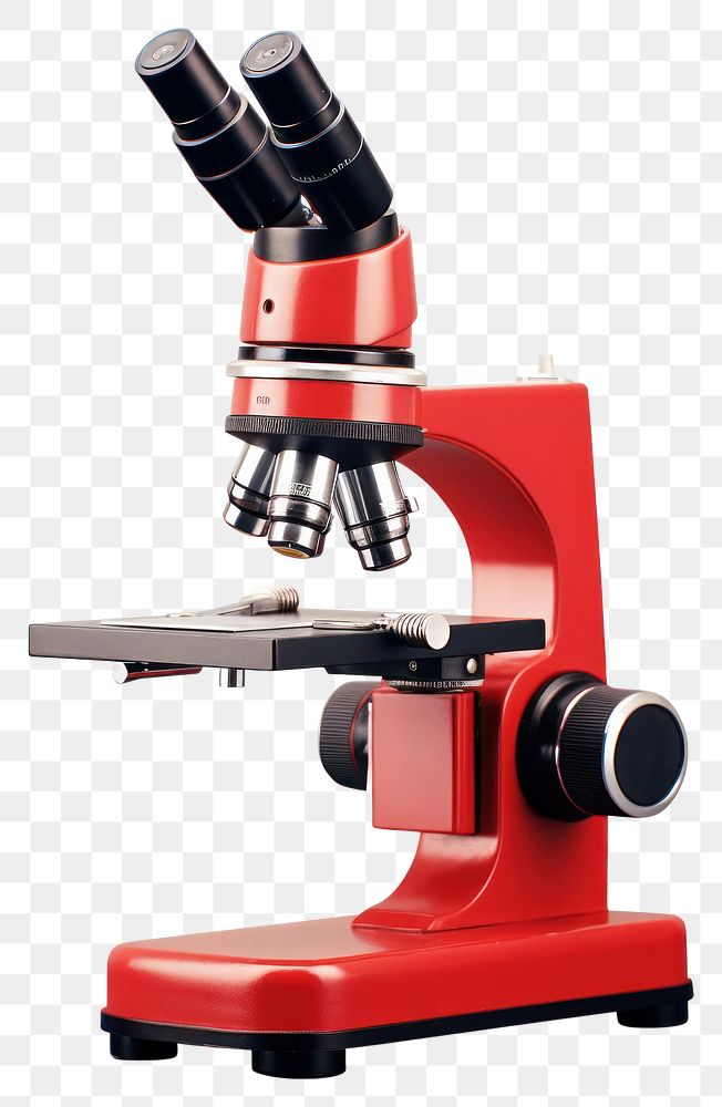 PNG Red microscope white background technology equipment. AI generated Image by rawpixel.