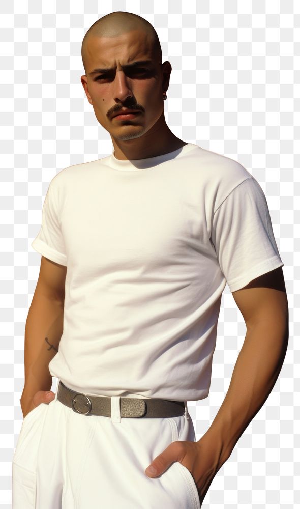PNG Mexican man skinhead with Mustache photography portrait t-shirt.