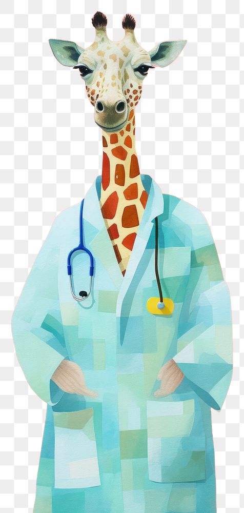 PNG Cute giraffe wearing laboratory gown hospital animal mammal.