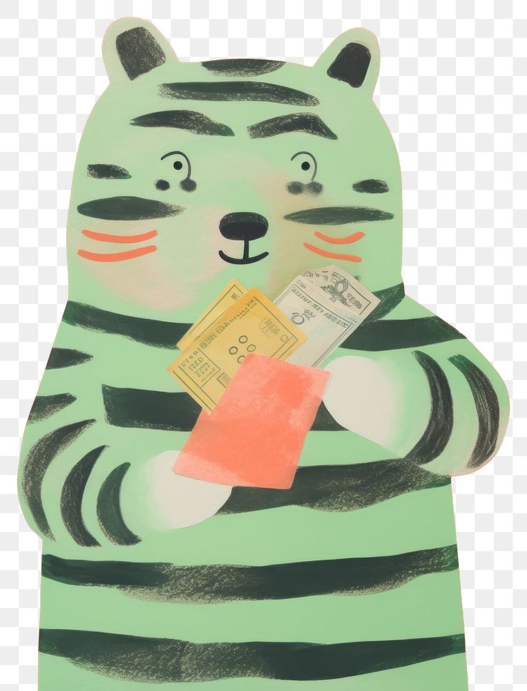 PNG Tiger holding money animal representation portrait.