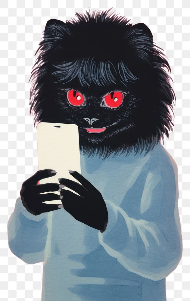 PNG Lion holding smartphone mammal animal representation.