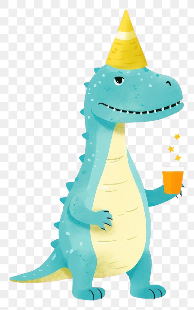 PNG Cute dinosaur in birthday party costume animal representation drinking