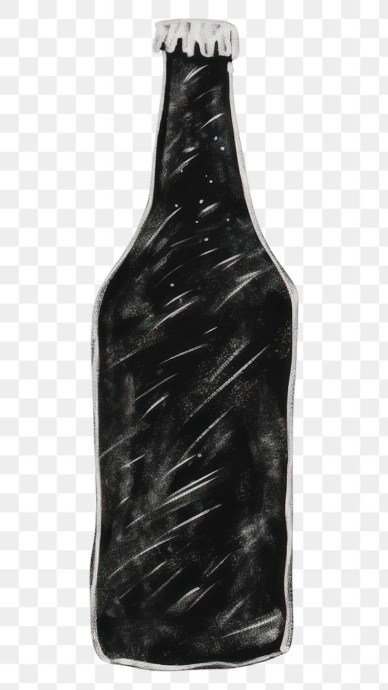 PNG  Chalk style beer bottle drink black black background.