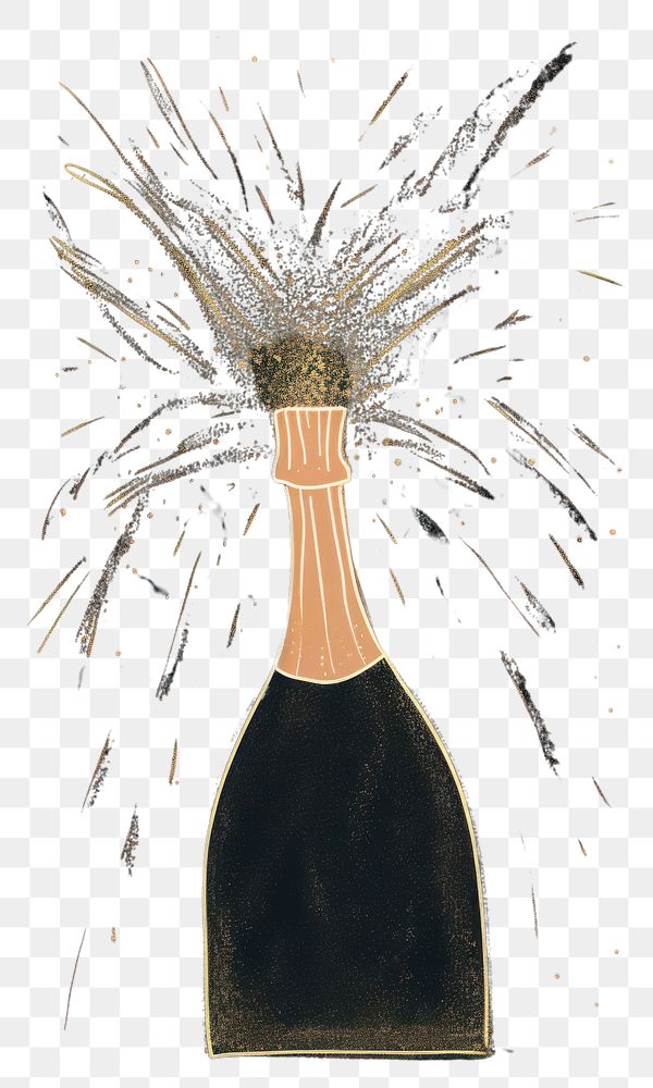 PNG  Chalk style champagne bottle wine black background.