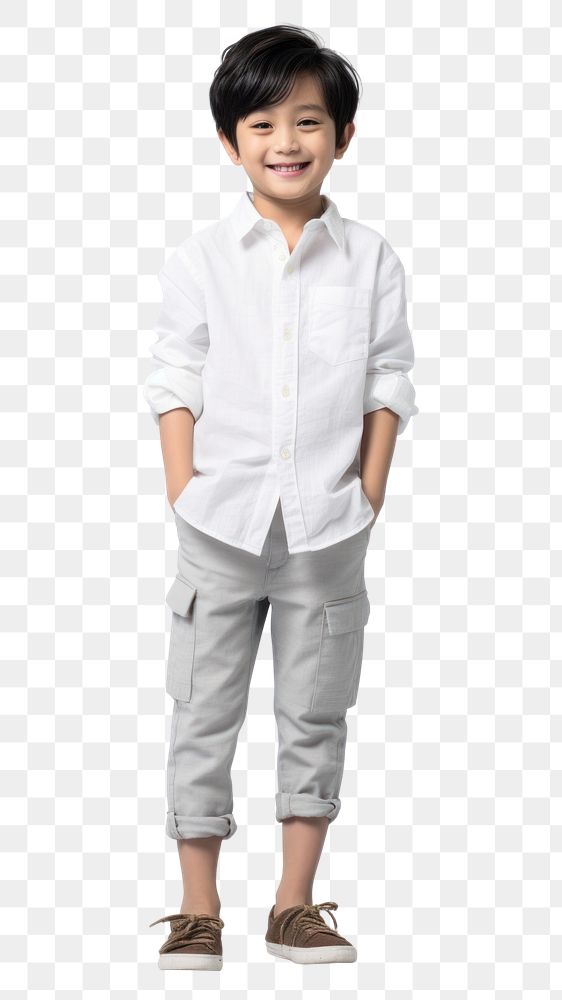 PNG East Asian kid standing fashion shirt.