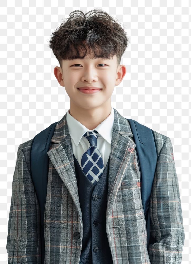 PNG Highschool korean Student boy portrait necktie blazer.