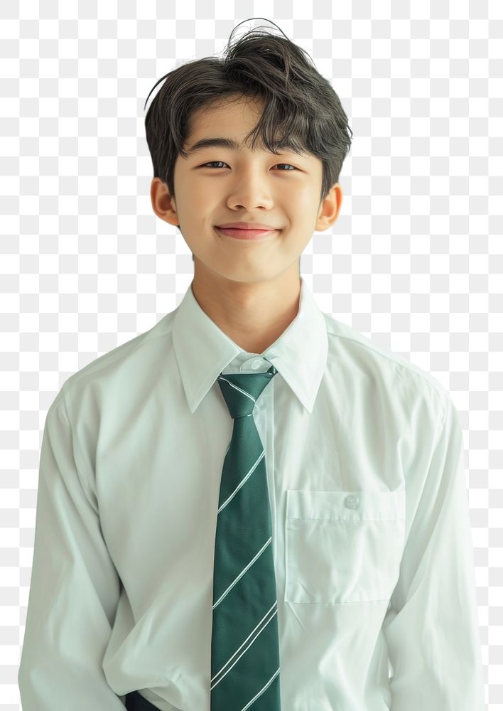 PNG Highschool korean Student boy necktie shirt smile.