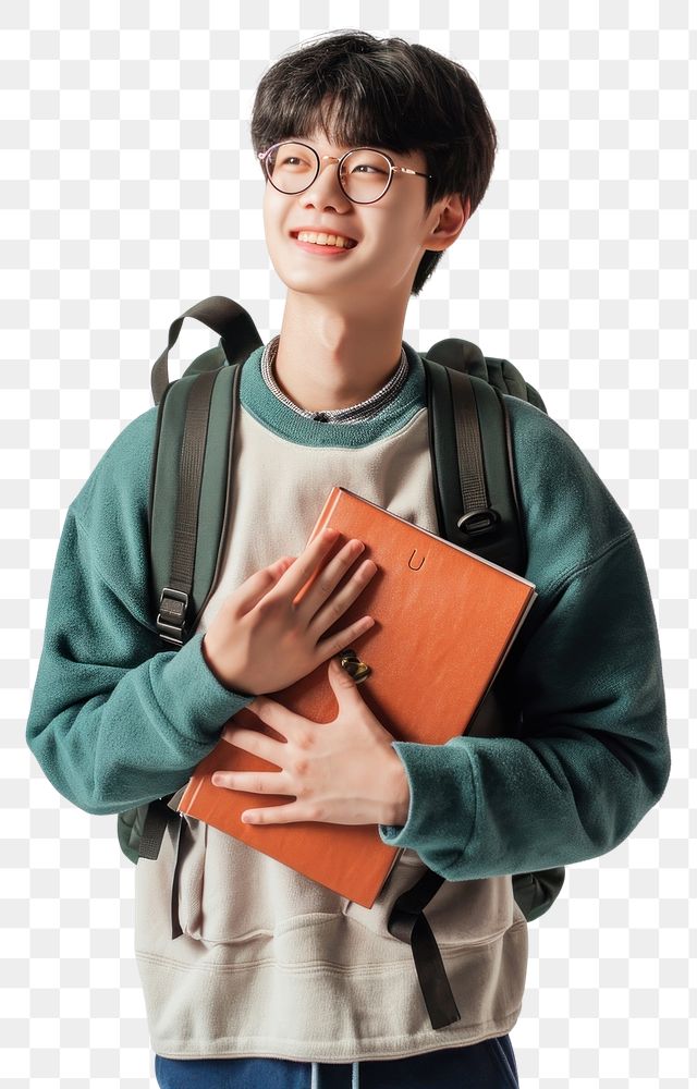 PNG Happy Korean Student boy student portrait backpack.