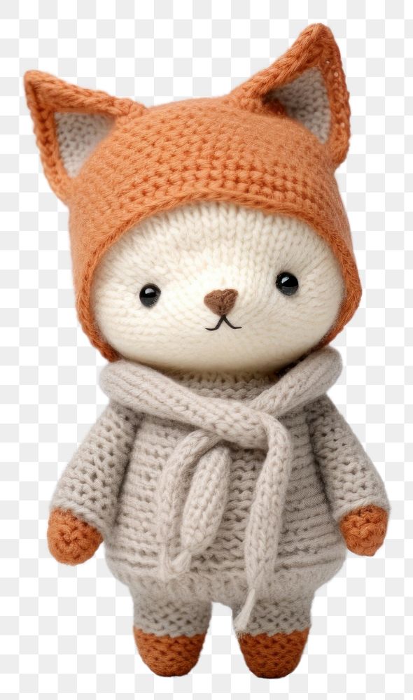 PNG Stuffed doll fox with hat mammal plush cute.