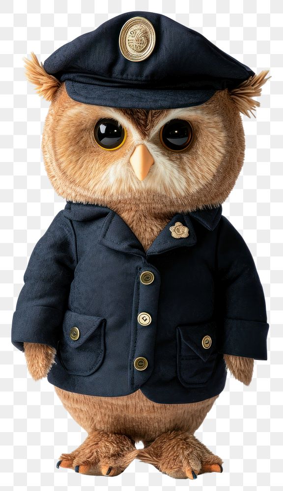 PNG Stuffed doll owl wearing studen uniform toy anthropomorphic representation.