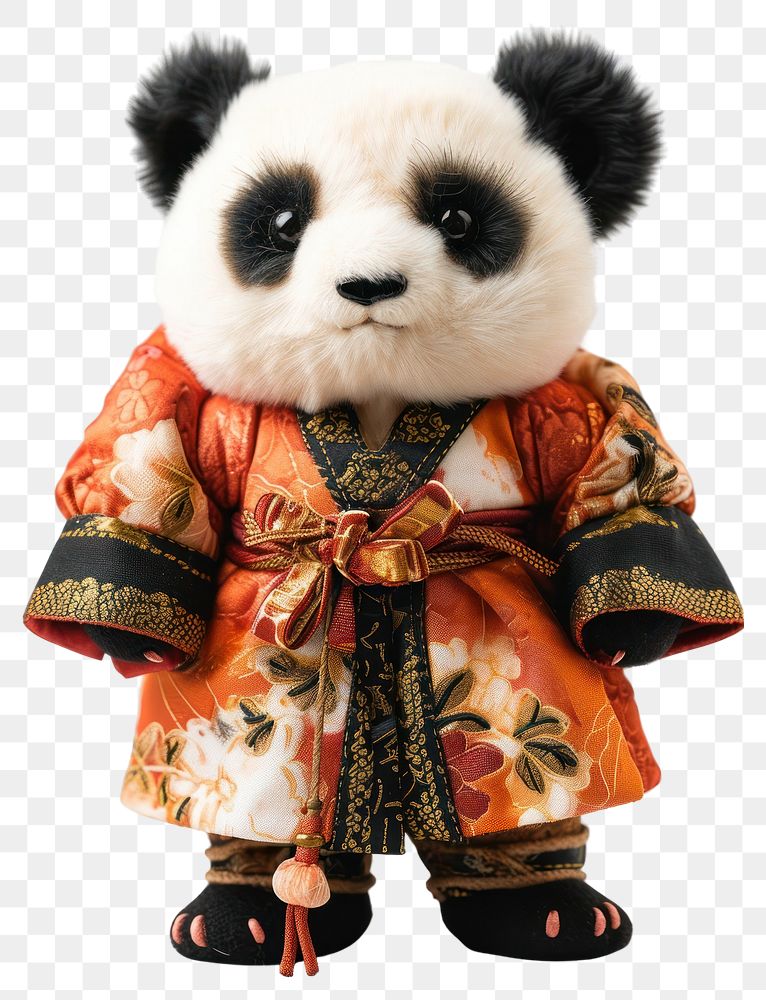 PNG Stuffed doll panda wearing chinese clothe cute toy representation.